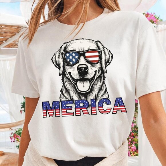 Tops - Labrador Retriever Shirt, Merica Shirt, Funny Patriotic Dog Tee